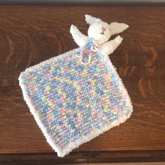 Handmade Knitted Multicolour Bunny Lovey Blanket - Picture 3 of 5